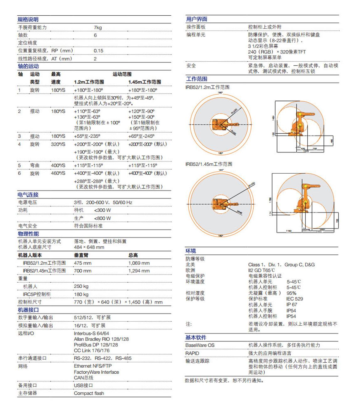 江苏智臣ABB喷涂机器人IRB52承重7KG 3