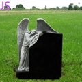 Angel Holding Heart Headstone with Black Granite and White Marble 4