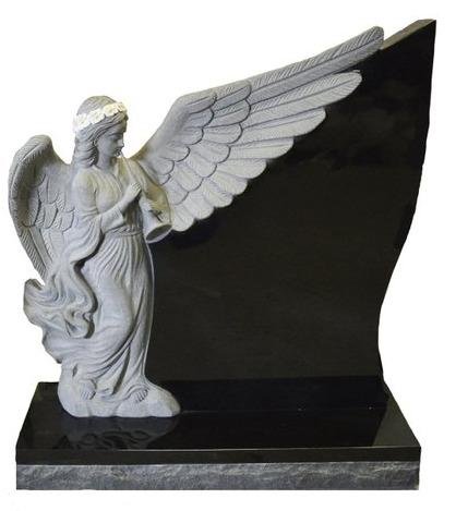 Angel Holding Heart Headstone with Black Granite and White Marble 5