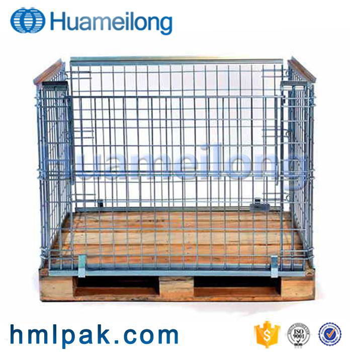 Foldable stackable collapsible storage galvanized steel cages pallets for sale 2