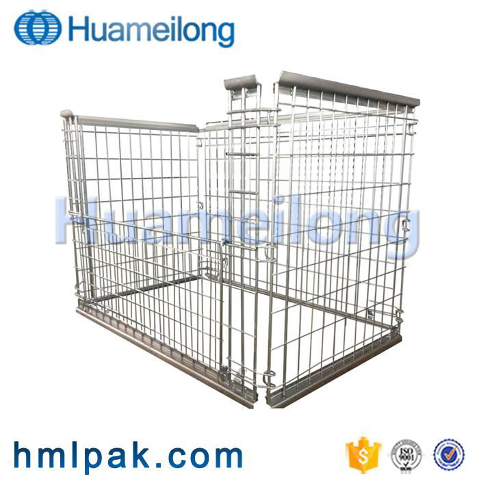 Foldable stackable collapsible storage galvanized steel cages pallets for sale 3