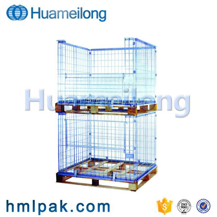 Foldable stackable collapsible storage galvanized steel cages pallets for sale 4