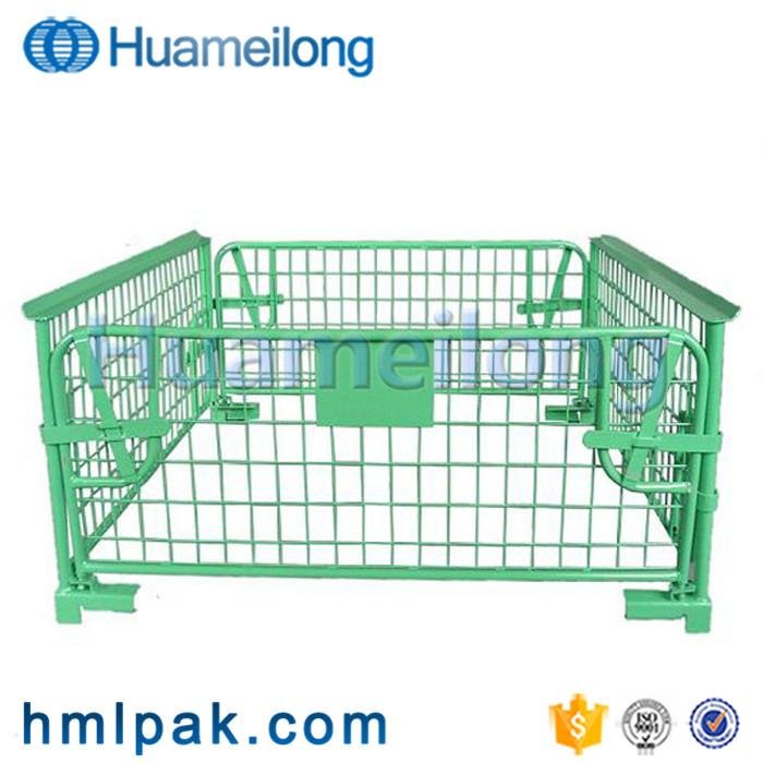 Warehouse stackable foldable metal euro storage rigid welded wire cage pallet