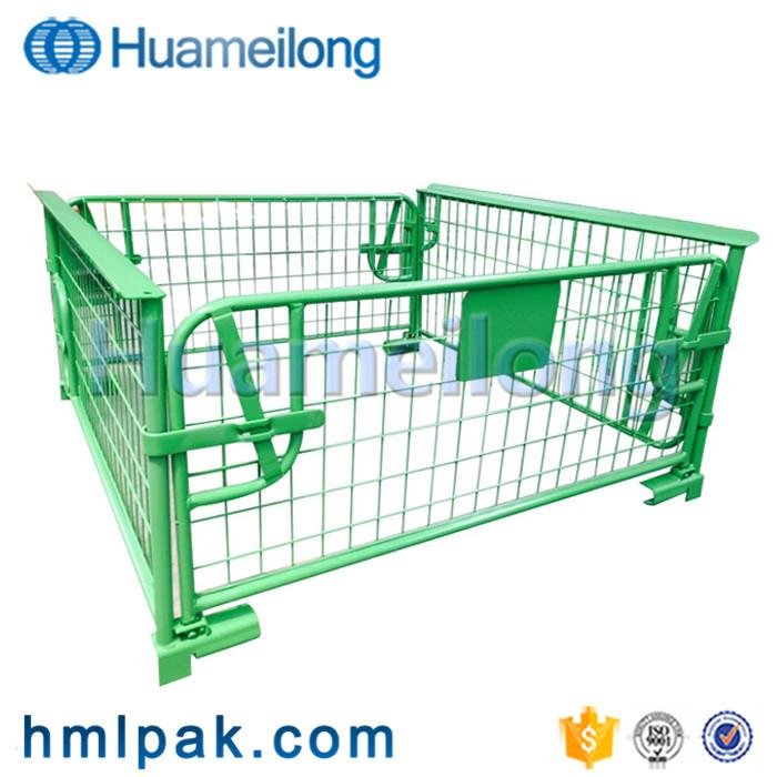 Warehouse stackable foldable metal euro storage rigid welded wire cage pallet 3