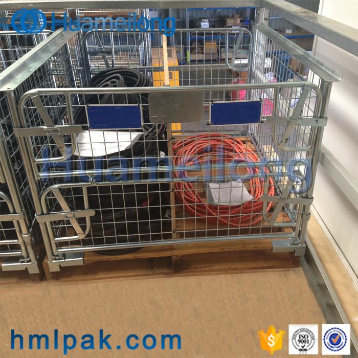 Warehouse stackable foldable metal euro storage rigid welded wire cage pallet 5