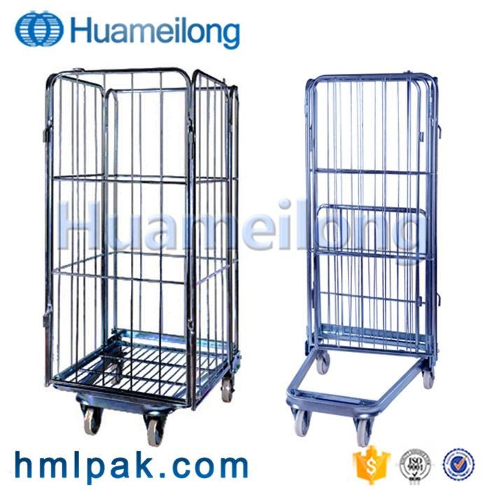 Mobile warehouse best quality foldable collapsible wire mesh roll cage trolley  2