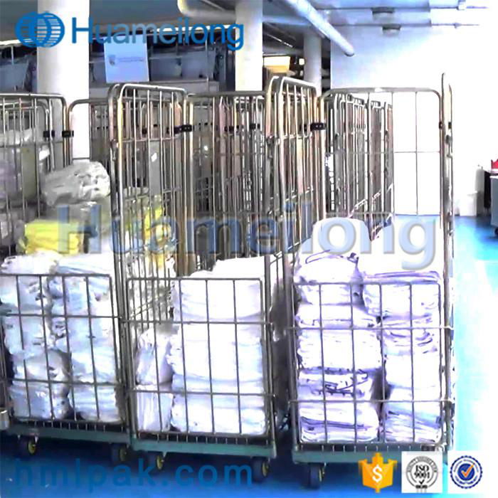 Mobile warehouse best quality foldable collapsible wire mesh roll cage trolley  3