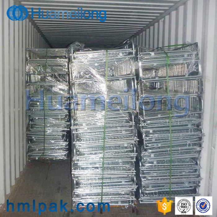 Mobile warehouse best quality foldable collapsible wire mesh roll cage trolley  5