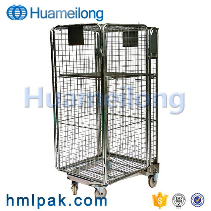 4 sided security foldable industrial nesting pallet rolltainer trolley for sale