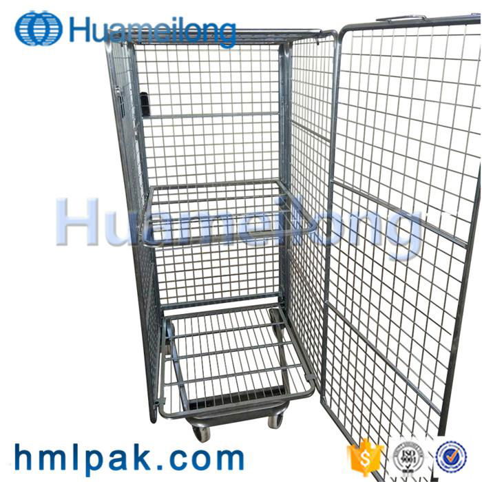 4 sided security foldable industrial nesting pallet rolltainer trolley for sale 2