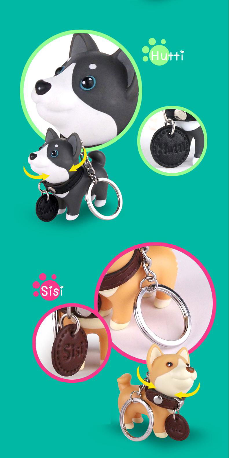 Free design service cheap customized key chains cute dog shape soft PVC keychain 4