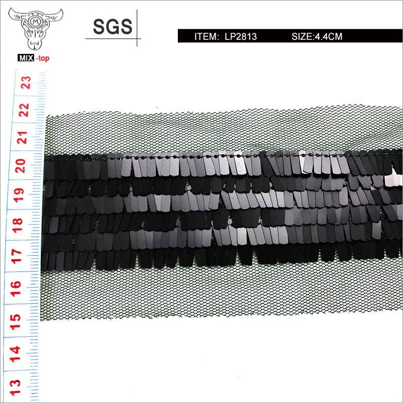 MIX-TOP-LP2813黑色方形吊片珠片带，亮片花边带，厂家直销 3