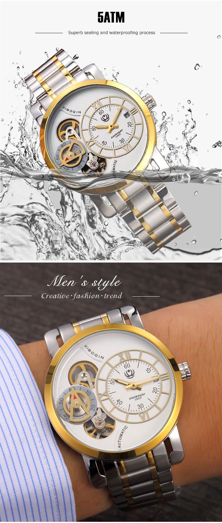 XINBOQIN Wholesale Two Movement Stainless Steel Water Proof Men's Watches 3
