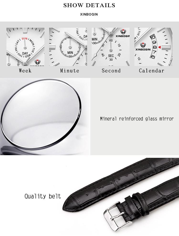 XINBOQIN Wholesale Men's Fashion Multi Function Quartz waterproof Luminous Watch 3