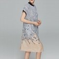 Women Cotton Linen Stripe Pullover Stand collar Print Pocket Dress 2