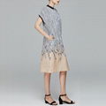 Women Cotton Linen Stripe Pullover Stand collar Print Pocket Dress 3