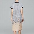 Women Cotton Linen Stripe Pullover Stand collar Print Pocket Dress 4