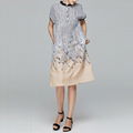 Women Cotton Linen Stripe Pullover Stand collar Print Pocket Dress 5