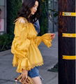 Cotton Lace Blouse Yellow Tank Off Shoulder Lantern Sleeve 3