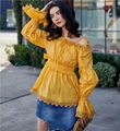 Cotton Lace Blouse Yellow Tank Off Shoulder Lantern Sleeve 4