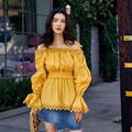 Cotton Lace Blouse Yellow Tank Off Shoulder Lantern Sleeve 5