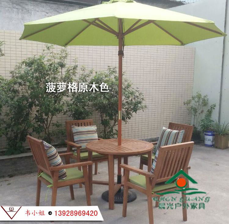 户外休闲桌椅实木套椅花园防腐木餐桌带伞木制套桌椅组合带遮阳伞 2