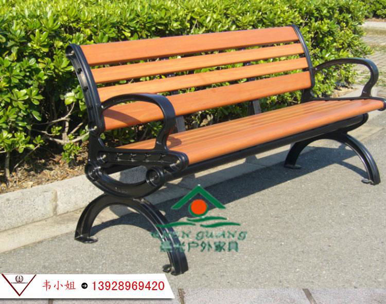 高档公园椅 铸铝脚长椅 塑木长登坐登 广场椅 户外休闲坐椅长条椅 3