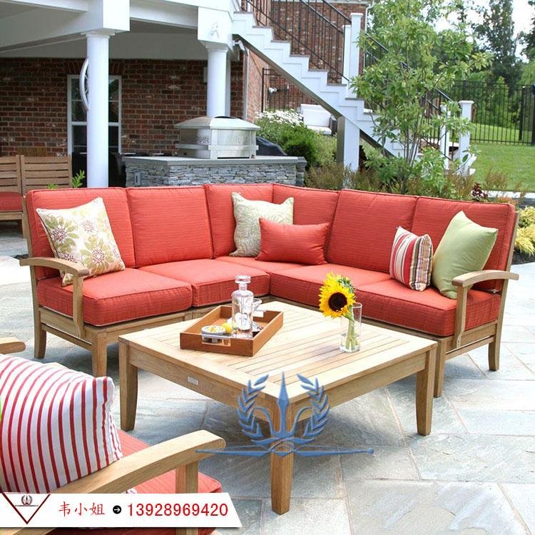 全实木沙发组合现代简约布艺沙发 户外庭院花园休闲实木家具