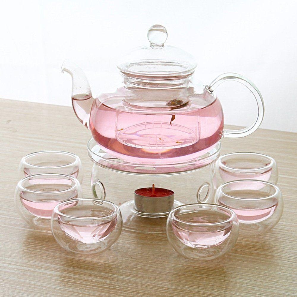 Borosilicate Glass Tea Pot Set Filtering with six cups