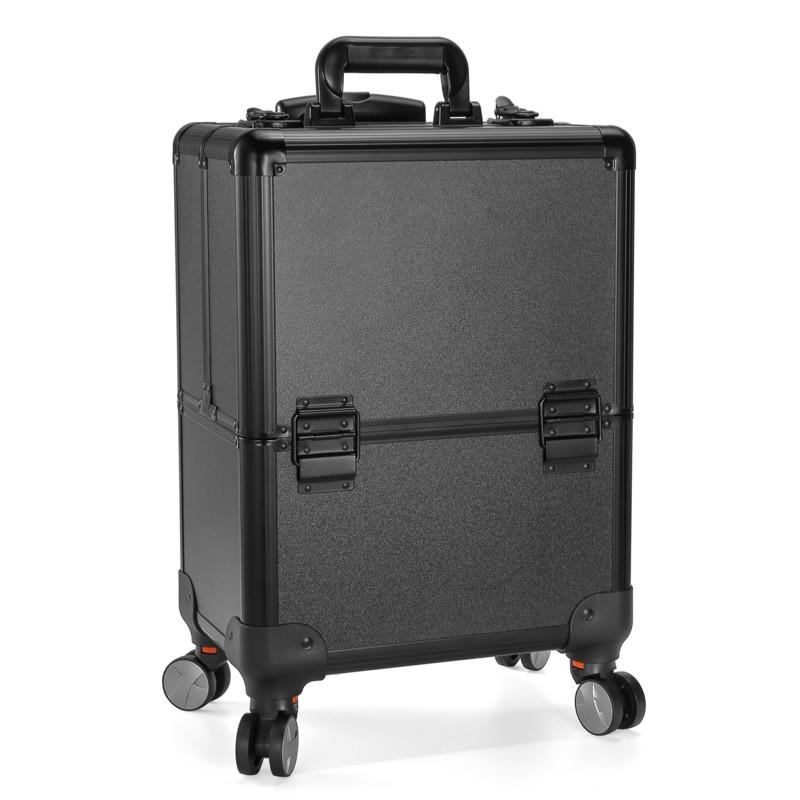 Aluminum Rolling Makeup Case Salon Cosmetic Organizer Trolley Train Case 4