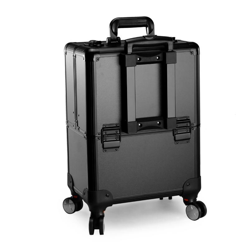 Aluminum Rolling Makeup Case Salon Cosmetic Organizer Trolley Train Case 5