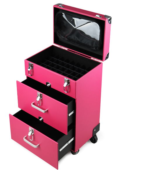 Professional Nail Artist 4 Wheel Rolling Makeup Case Cosmetic Artist Trolley
