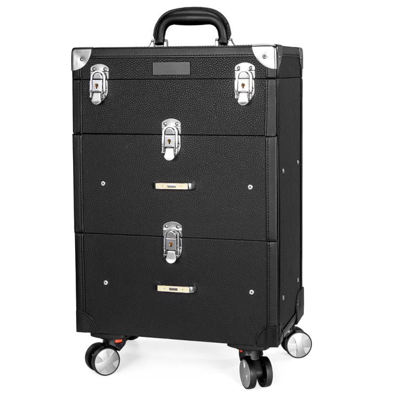 Professional Nail Artist 4 Wheel Rolling Makeup Case Cosmetic Artist Trolley 3