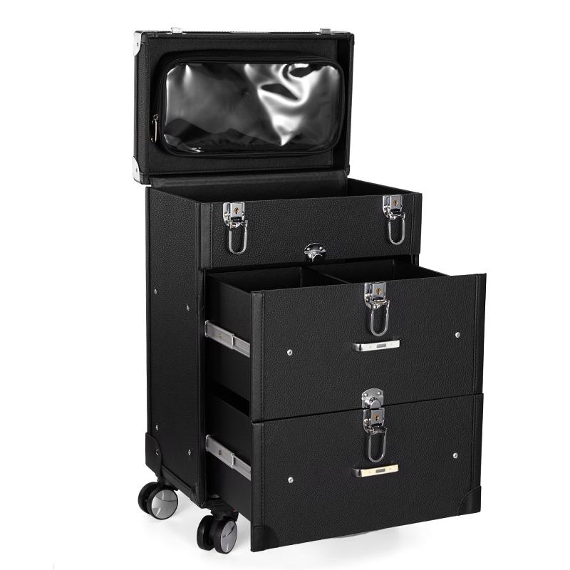 Professional Nail Artist 4 Wheel Rolling Makeup Case Cosmetic Artist Trolley 5