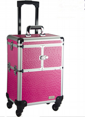 Pink Train Beauty Cosmetic Case Expandable Makeup Case with Wheels