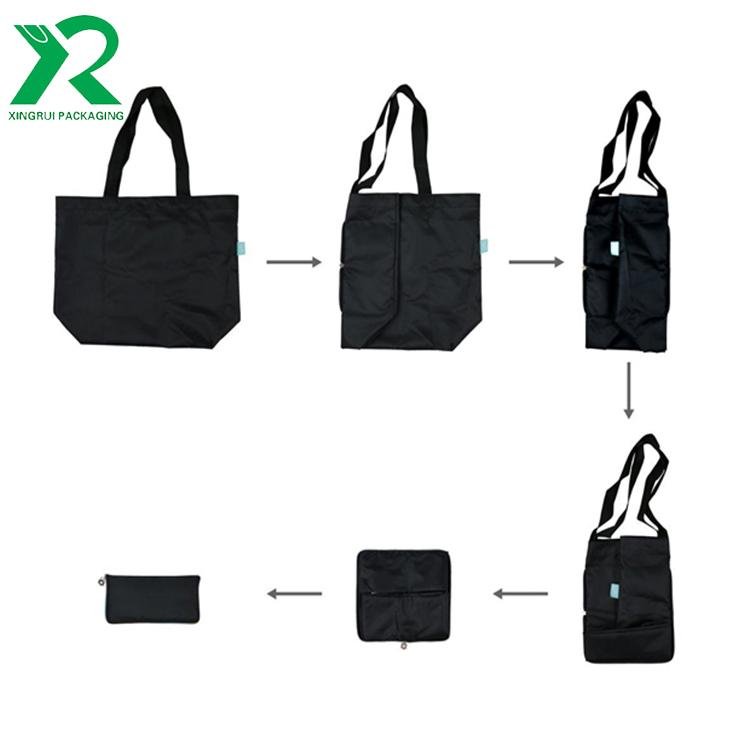 Promotional reusable polyester tote shoulder bag foldable grocery shopping bag 5