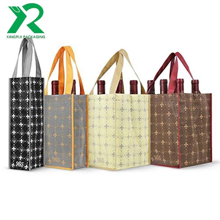 Promotional factory supply foldin Non-woven 4 bottle wine tote bag for shopping 