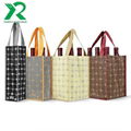 Promotional factory supply foldin Non-woven 4 bottle wine tote bag for shopping 