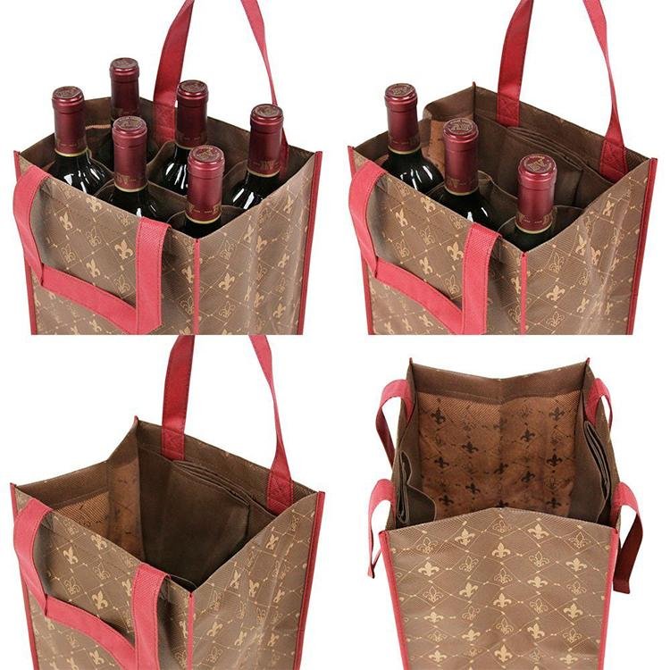 Promotional factory supply foldin Non-woven 4 bottle wine tote bag for shopping  5