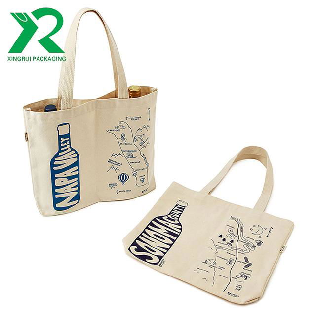  Custom Design Durable Divided 2 Bottles Natural Cotton Canvas Wine Tote bag