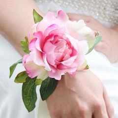 Silk Peony Wrist Corsage for Wedding Decoration