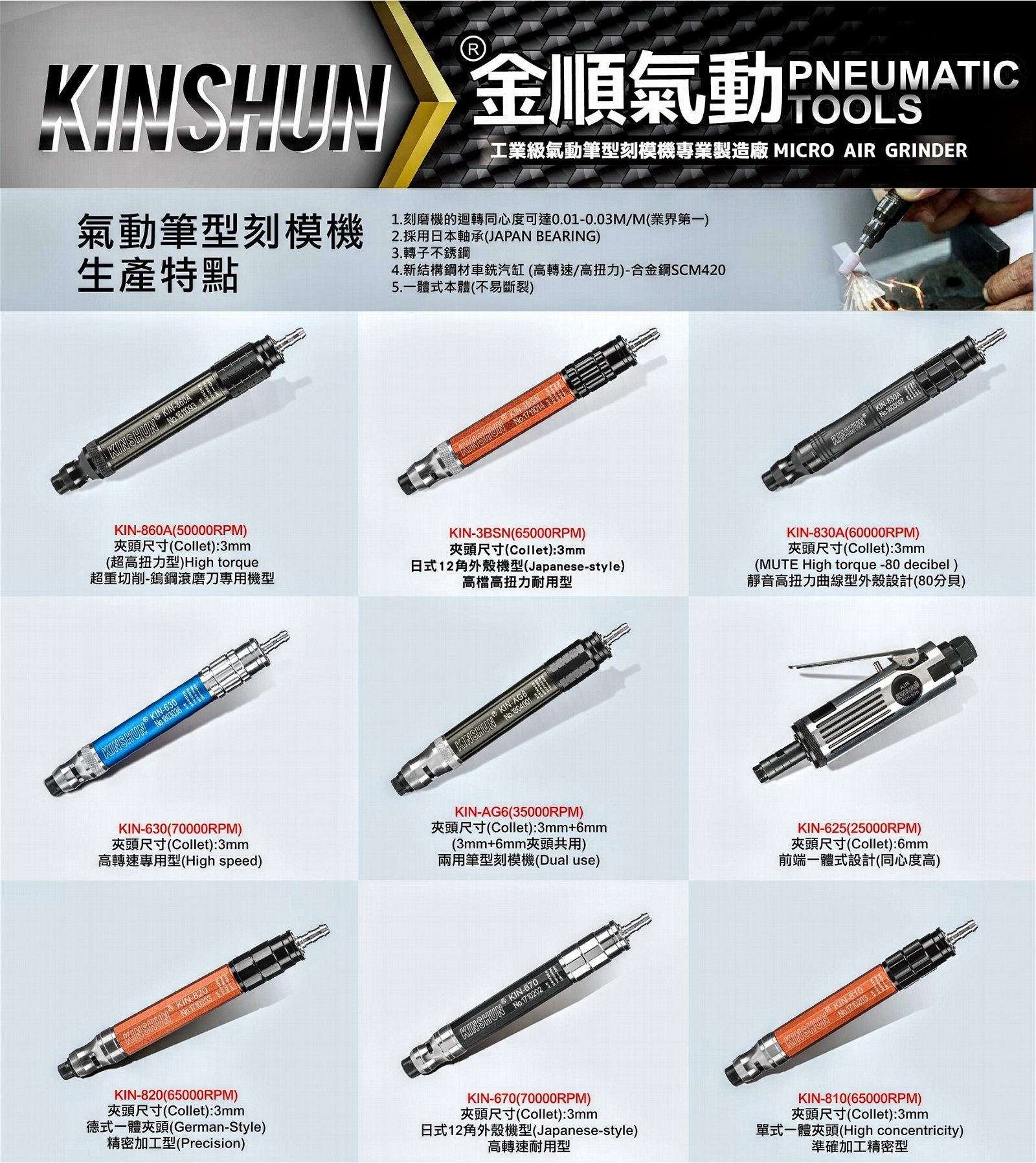 KIN-860A Pneumatic Engraving Machine Pen Type (Ultra High Torque Type 50000RPM) 3