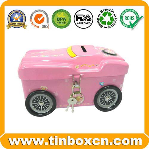 Metal tin coin bank with lock saving money box for gift