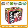 Rectangular lunch tin box with handle for gift tin case packaging