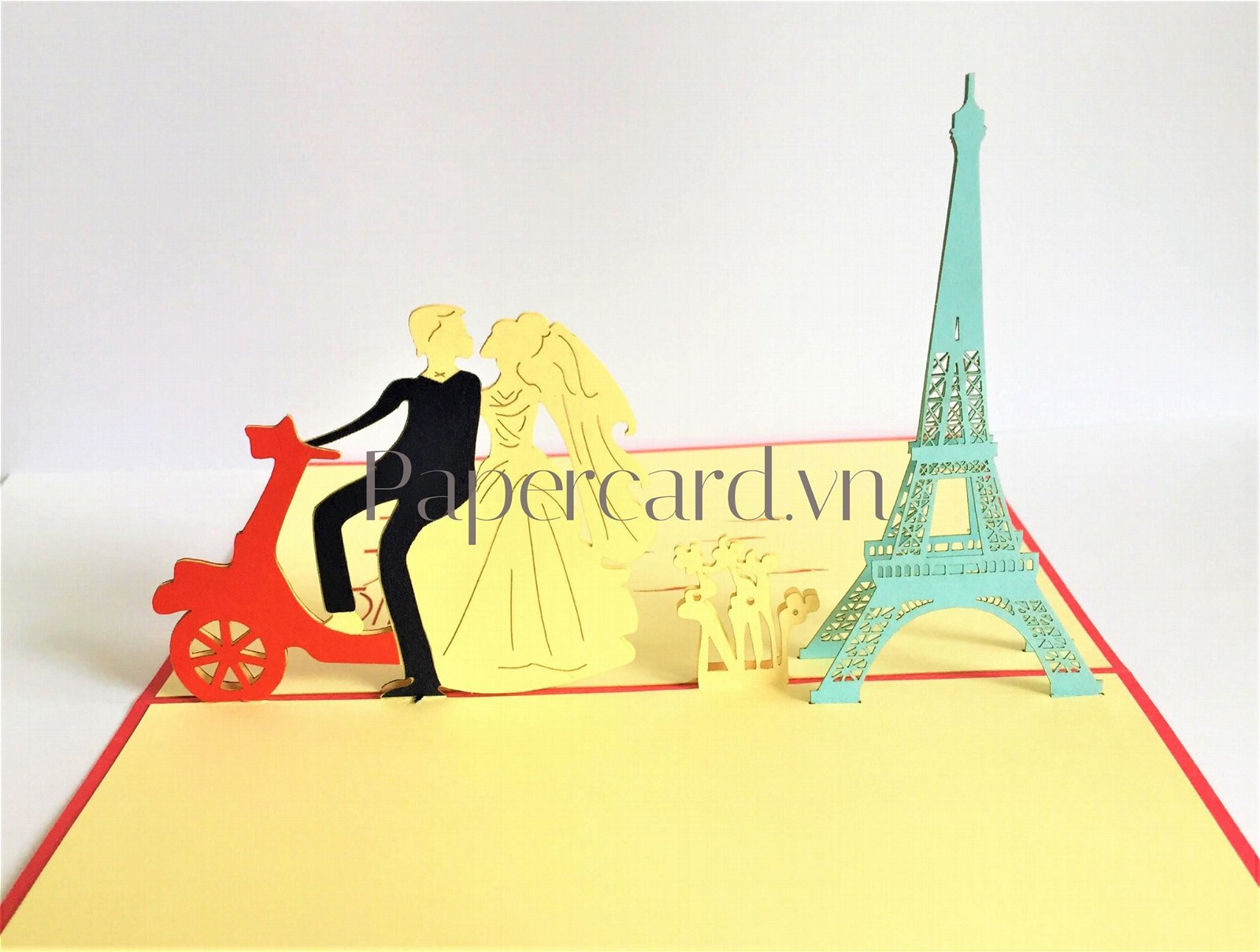Love in Paris Love card wedding invitation card- origamic card- kirigami card-