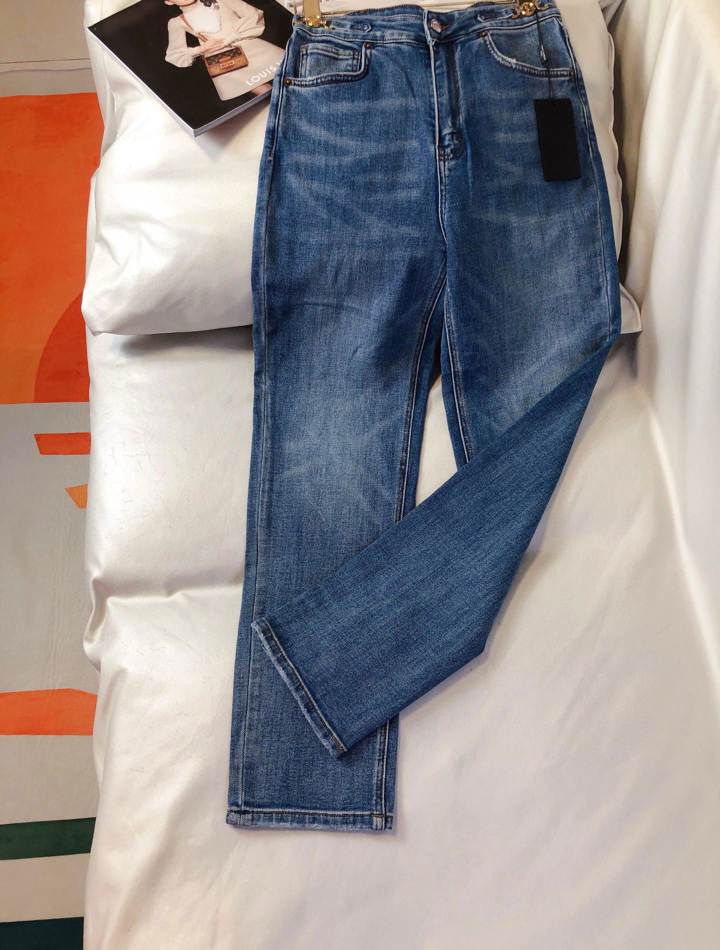    * new waist hardware accessories logo high waist jeans Dad pants custom elast