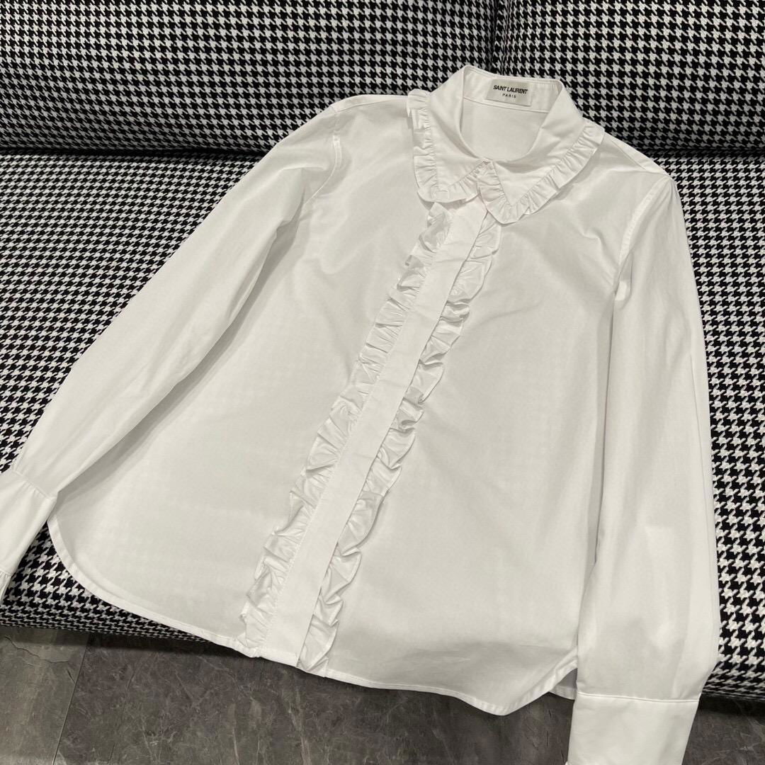 Saint Laurent 23 early spring new ruffled collar shirt ruffled lace design elega 2