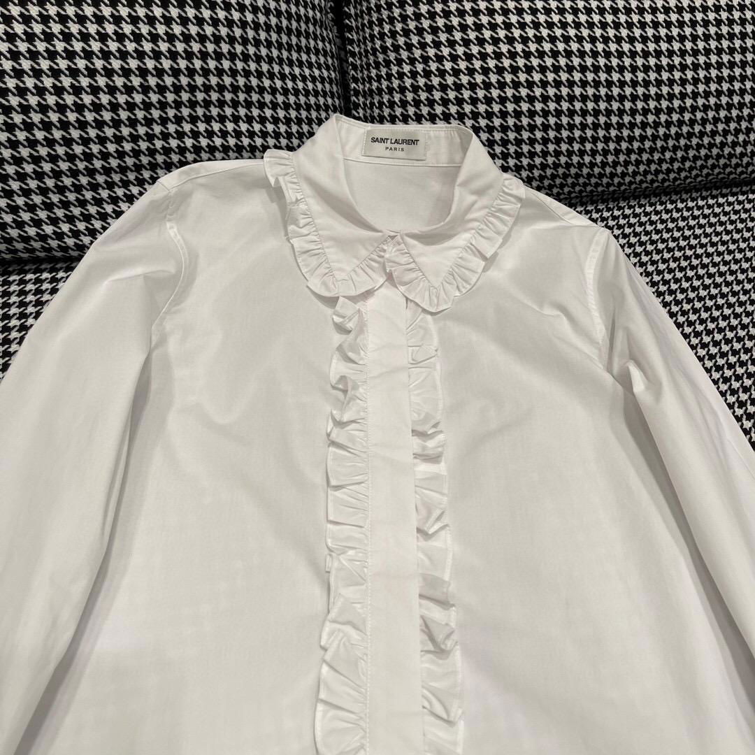 Saint Laurent 23 early spring new ruffled collar shirt ruffled lace design elega 3