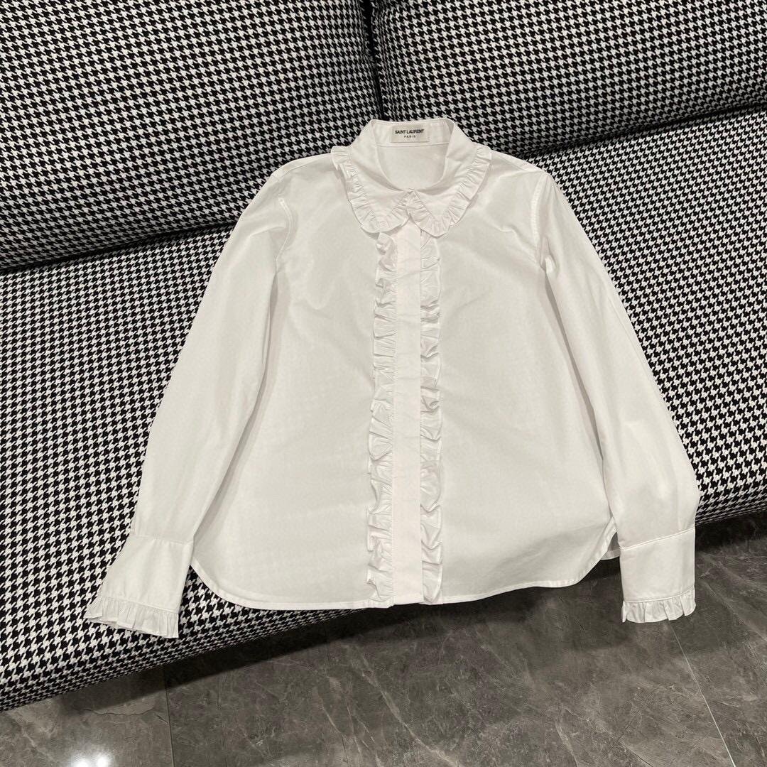 Saint Laurent 23 early spring new ruffled collar shirt ruffled lace design elega 5