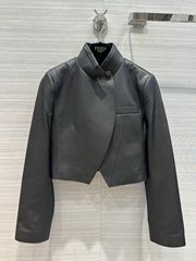 2023TOPWomen's leather temperament short style jacket leather coat 100% lambskin